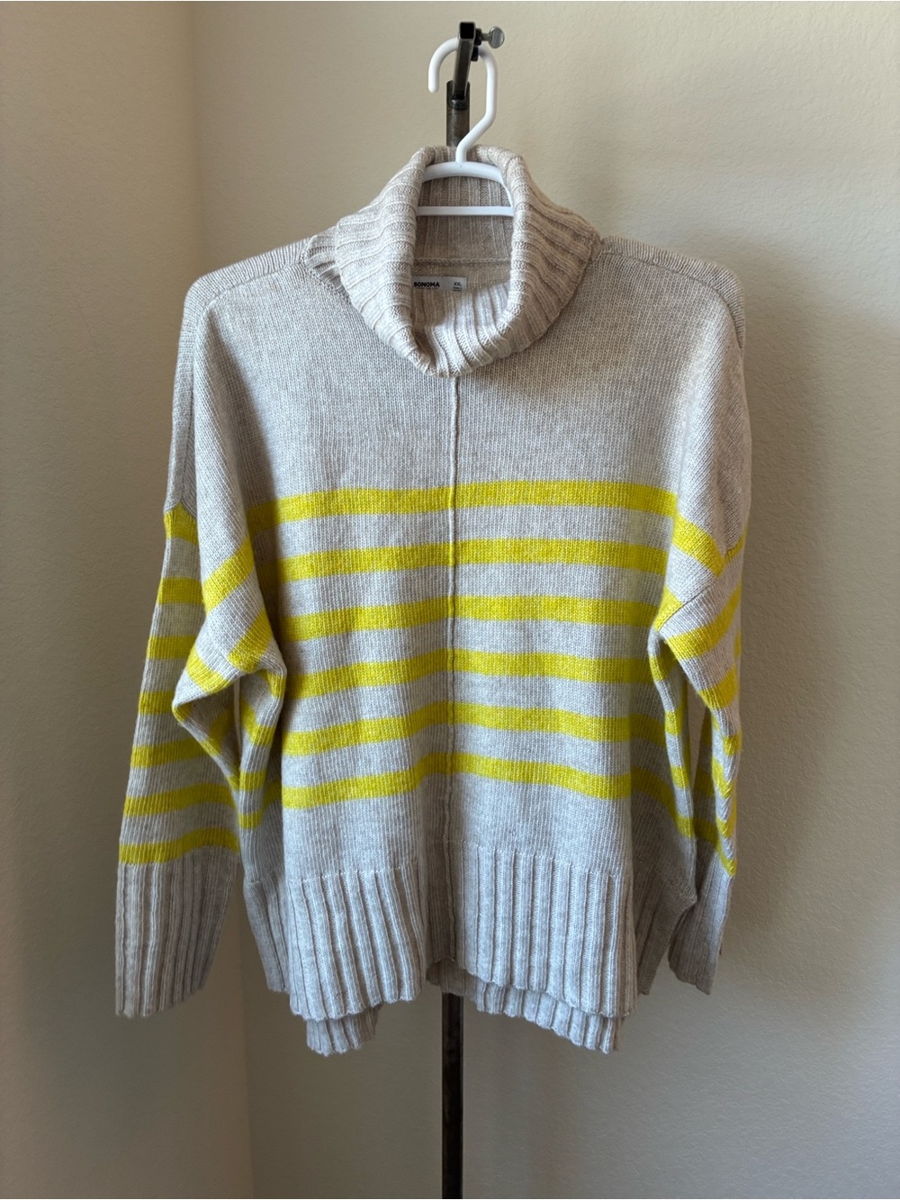 Sonoma XXL Yellow Beige Striped Turtleneck Sweater Preppy Eclectic Grandpa Gap